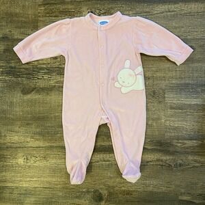 Bon Bebe Footed Sleeper 6-9 Months Pink Bunny Soft Snap Closure EUC‎